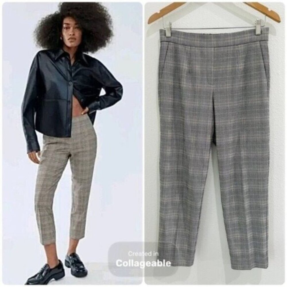 Aritzia Gray Plaid Cropped Dress Pants